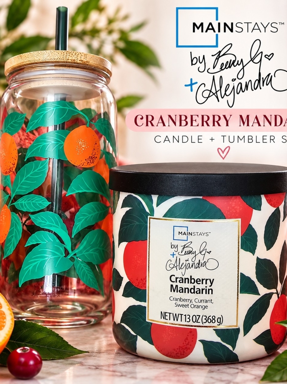 Mainstays Becky G Alejandra Cranberry Mandarin Candle Tumbler Set